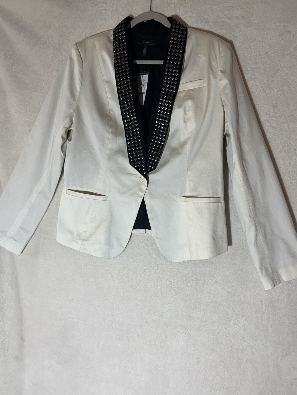 Jessica Simpson Sportswear Studded Blazer Antique White/blk S14 NWT